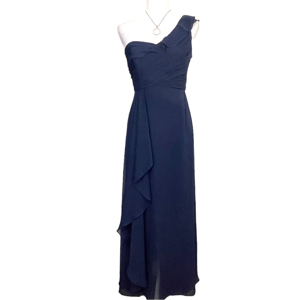 David’s Bridal Marine Blue One Shoulder Strap Evening Dress Delicate Feminine
